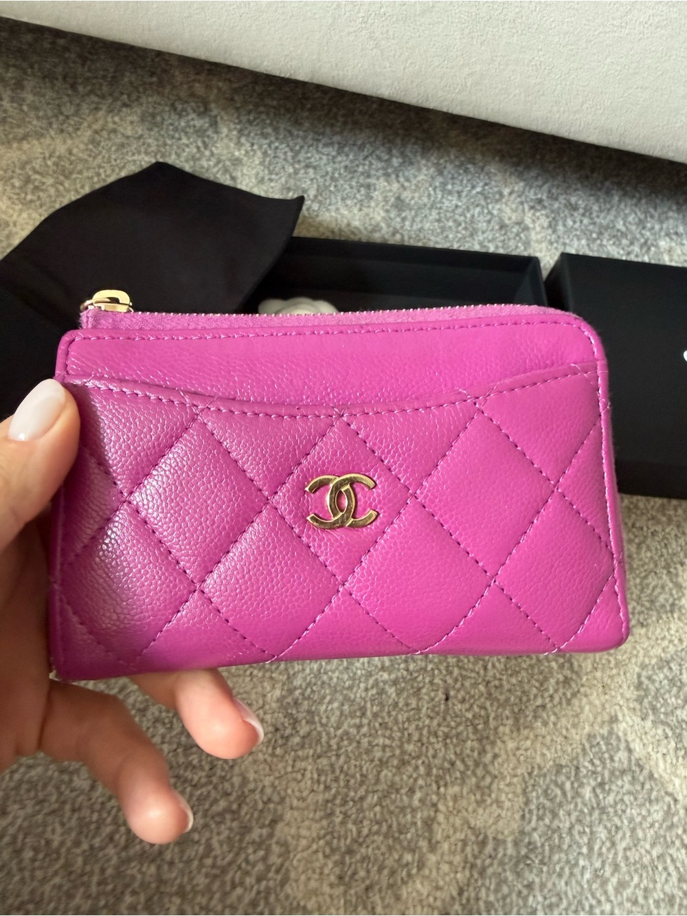 CHANEL Quilted Card Pouch in Fuchsia